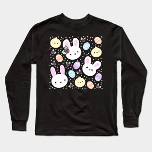 Cute easter bunny and easter eggs and flowers Long Sleeve T-Shirt